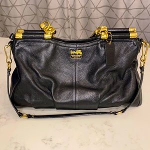 Coach black leather bag with gold hardware